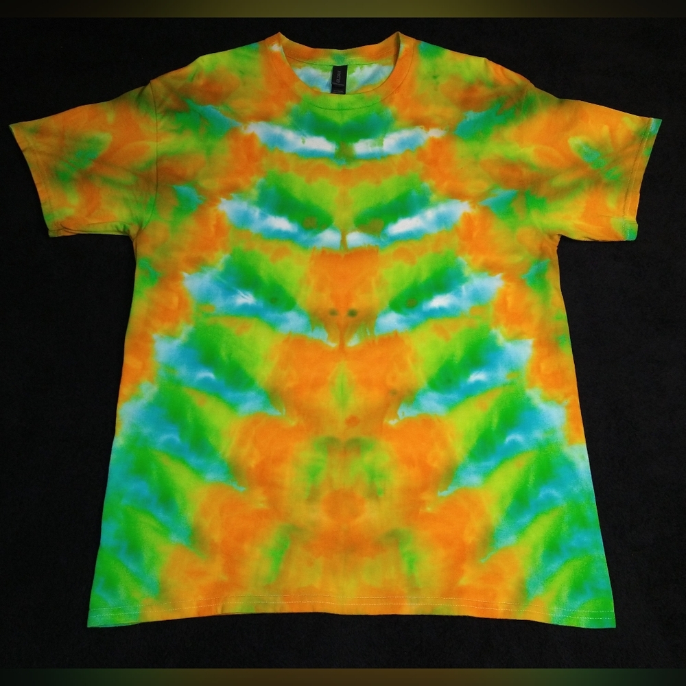 Orange And Green Rolled Ice Dye Tie Dye T Shirt ~ Sz L